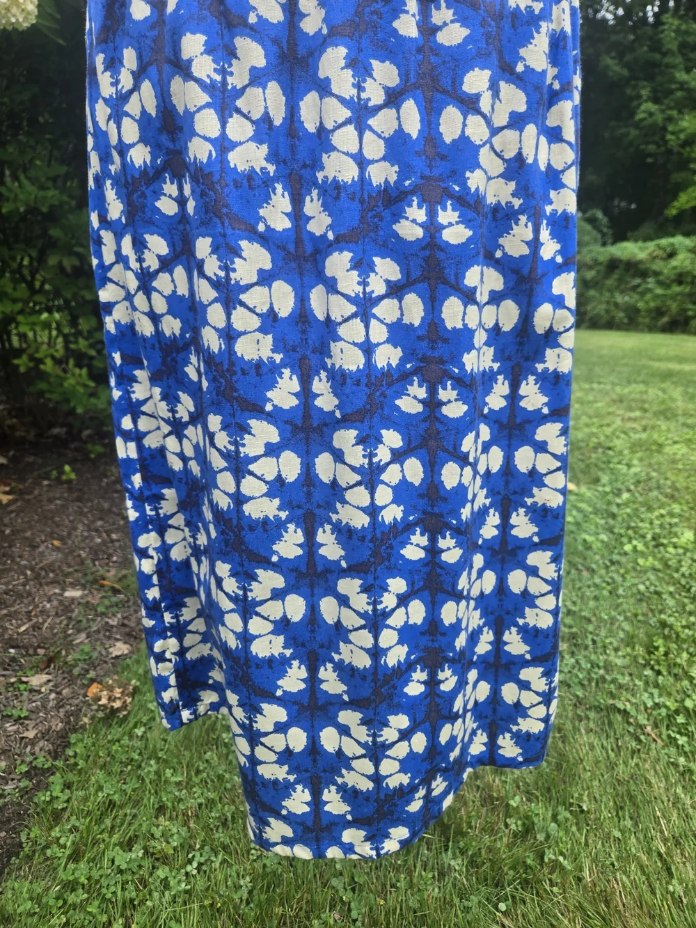 Blue Floral Geo Tie-Waist Midi Skirt
